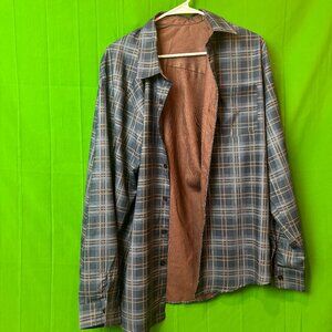 Navy Gingham Button Down Shirt Vintage LL Bean Style — Size L